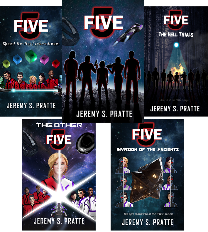 Covers of all five of the books in the FIVE series